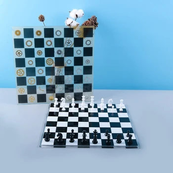 1 jogo de Xadrez 3D Pedaços de Cristal de Resina Epóxi Molde Artesanal Chessborad de Fundição com Moldes de Silicone