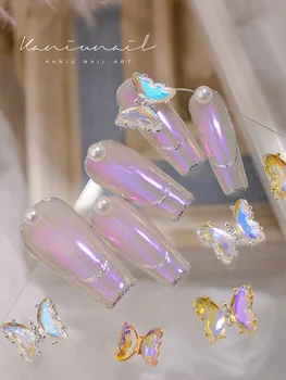 10PCS/50PCS Aurora Borboleta da Arte do Prego Decorações de Brilho de Jóias Manicure Enfeite de Borboleta da Arte do Prego Decalques Diamante do cristal de rocha