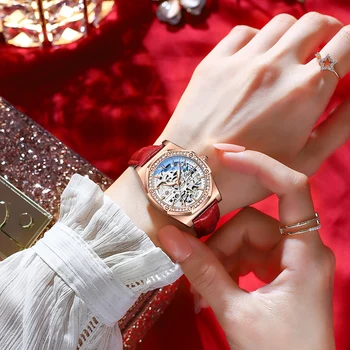 2022 Moda Chenxi Marca de Luxo da Mulher de Pulso Relógio de Ouro Rosa Oca de Aço Automáticas Para as Mulheres Mecânica Relógio Feminino