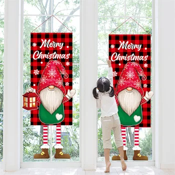 2022 Natal Gnome Pendurar Bandeira Vitrine de Natal, Enfeites para Casa Noel Navidad 2023 Ano Novo Natal Escada Corrimão de Decoração