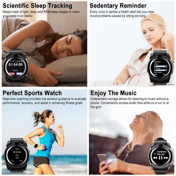 2022 Novo V8 Impermeável Smart Watch Bluetooth Esportes Smartwatch com a Câmera do Slot do Cartão SIM para o Android Mensagem de Lembrete