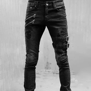 2022 Novos Homens do Trecho Jeans Skinny Nova Primavera de Moda Casual Azul Jeans Slim Fit Calça Masculina, Calças