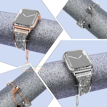 2022New mulheres de Diamante com pulseira de fpr appple faixa de relógio de 40mm 41mm 44mm 45mm 38mm 42mm para iwatch série 7 5 4 3 SE a moda pulseira