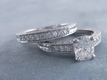 2PCS de Moda de Luxo Embutidos de Diamante Branco Anel de Noivado Casamento da Princesa o Amor Romântico Anel de Diamante de Presente de Jóias Tamanho 5-11