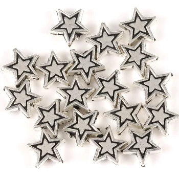 50pcs Metal Pratas Estrelas Asa Solta Esferas Espaçador para Fazer Jóias DIY Charme Bacelet Acessórios