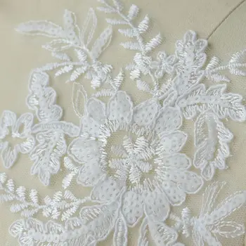 6PCS Branco de Paetês com Renda Bordada de Flores Applique Vestido de Noiva Decoração Adesivos de Patch RS987