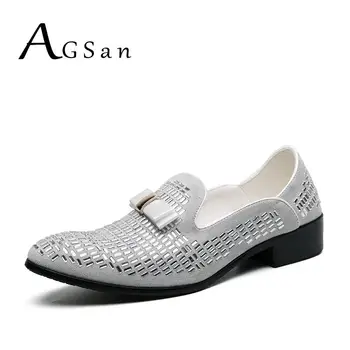 AGSan Homens Brancos De Casamento Sapatos De Diamante Moda Sapatos De Marcas De Luxo Mens Sapatos Bling Festa De Sapatos De 38-48 Sapatos Slipon Sapatos