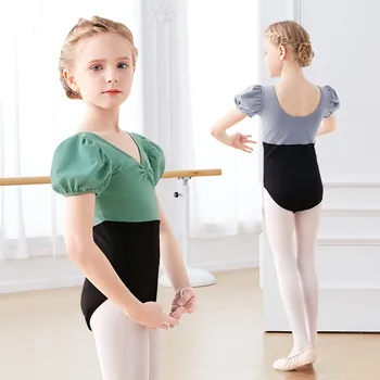Ballet Vestido Puff Manga Curta Ballet Collant Meninas Crianças Florido De Roupa De Treinamento Ginástica Elegante Collant De Verão, Moda Praia