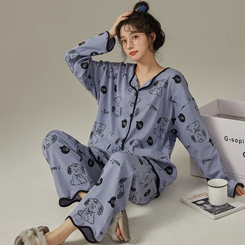 CAIYIER Meninas de Flor de Dormir coreano Doce Suave Mulheres Conjunto de Pijama de Inverno de Pescoço de V Casaquinho Fofo de Dormir Terno Quente Loungewear