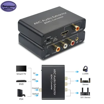 Compatível com HDMI ARC Audio Extractor DAC (Conversor Adaptador de Fibra Coaxial SPDIF Coaxial RCA 3,5 mm para Auscultadores Saída do Conversor