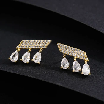 Coreia Cor do Ouro Brincos Para Mulheres de Longa Gotas de Água de Casamento da Moda Cristal de Zircão CZ Brildal Earings aretes 2022