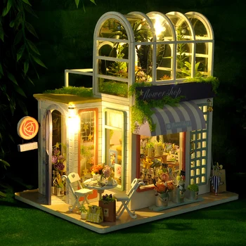 CUTEBEE DIY Casa de bonecas de Madeira, Casas de Boneca em Miniatura Casa de bonecas Mobiliário em Kit Com LED de Brinquedos para Crianças de Presente de Aniversário TD41