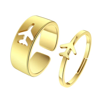 Cxwind minimalista laser escultura de aeronaves anel de aço inoxidável do casal de moda voando entusiasta da jóia de presente de Natal.