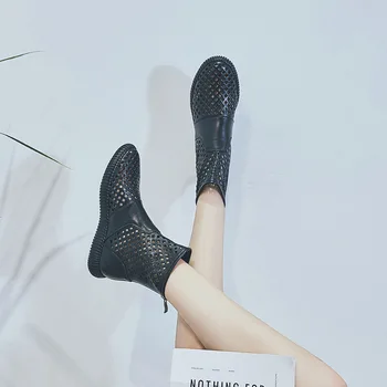 De alta-Top Sandálias de sapatos da Moda Macio e Confortável Respirável Couro Oco net Botas Casuais novo plano de Esportes botas femininas