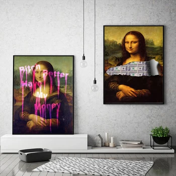 Decoração de casa de Arte de Parede Tela de Pintura de Parede de Imagens para a Sala de Mona Lisa Dinheiro de Lona Imprime Parede Pintura de Cartazes e Impressões