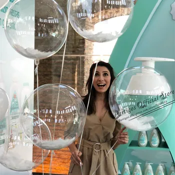 DIY Casamento, Festa de Aniversário, Decoração de confetes Balões de Hélio Transparente do PVC bolhas de Bobo Balões de festa de aniversário Decoração pena de decoração