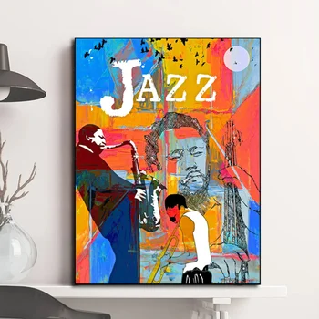 Jazz Superstar Cartaz Tela De Pintura, Gravura Música, Arte De Parede Imagem Abstrata De Rua, Graffiti Arte De Parede Para Quarto De Decoração De Casa