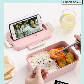 Micro-ondas Caixa de Almoço com Colher de Pauzinhos de Palha de Trigo Fabricação de Alimentos Recipiente de Armazenamento de Crianças da Escola Office Caixa de Bento