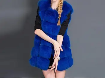 Moda outono Mulher Imitação de Pele de Raposa Colete de Falsa pele de Raposa de Casaco Feminino Azul Fox Colete de pelo de Moda High-end outwear L1167