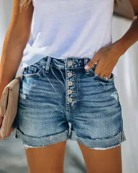 Mulheres Arrancou Shorts Jeans Verão Shorts Jeans de Cintura Alta da Moda Sexy Enrolado Fino Shorts XS-L drop shipping