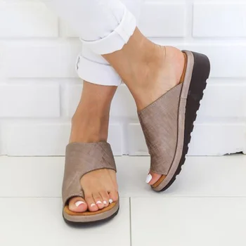 Mulheres Sandálias Sapatos Femininos Confortáveis Plataforma Único Plano Ortopédicos Corretor de Joanete Plus Size 35-43 Casual Mulher