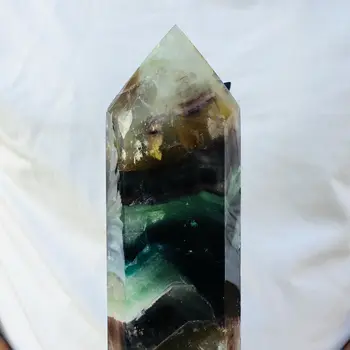Natural Da Fluorite Obelisco De Quartzo, Cristal De Cura Reiki Varinha Torre De Ponto