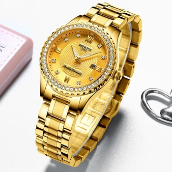 NIBOSI de Aço Inoxidável de Ouro Mulheres Assista Dial Diamante Relógios de Quartzo Senhoras de melhor Marca de Luxo Relógio de Pulso Relógio Relógio Feminino