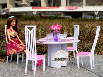 Novo estilo de jogo definido para a barbie móveis de 1/6 bjd bonecas sala de estar com mesas e cadeiras de casa de boneca acessórios de Quebra-cabeça, brinquedos do bebê