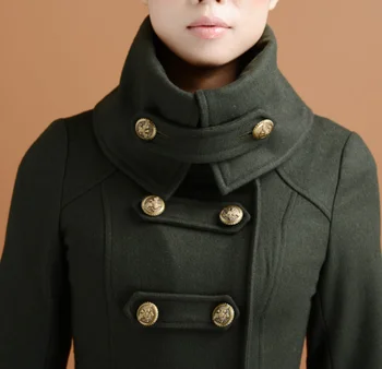 Outono, inverno estilo militar x-longo casaco de lã mulheres stand colar double breasted misturas de lã casaco