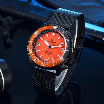 PARNSRPE SK007 Série Relógio masculino NH35Movement Brilhante Super do Mostrador Luminoso de Um terço Cinza Laranja Aro Relógio Mecânico Automático