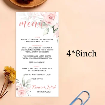 PersonaliseWedding Menu Blush Floral Menu Cartões DIYBlush Cor-De-Rosa Floral Batismo Menu Batismo Menu Menu Delicado Para O Chuveiro Do Casamento