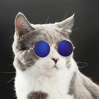 Produtos para animais de estimação Adorável Vintage Rodada do Gato de Óculos de sol a Reflexão Olhos usar óculos Para Cachorro Pequeno Gato de Estimação Fotos Adereços, Acessórios