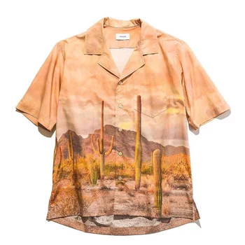 Rhude Camisa de Verão Deserto Impressão de Cena de Praia masculino E feminino, Camisa de Manga Curta