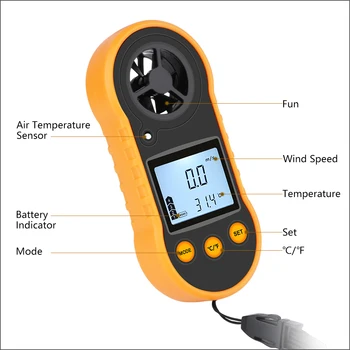 RZ Anemômetro velocidade do Vento Portátil Digital Medidor de Velocidade do Vento Anemômetro Portátil Sensor de Velocidade do Vento de 0 a 30M/S Medidor de Vento