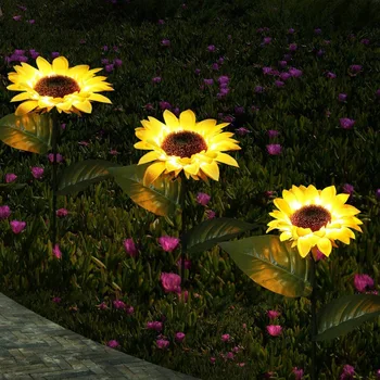 Solar Simulação de Flor de Girassol Inserir Chão Lâmpada do Gramado de Girassol Luzes Led Cross-border Jardim do Pátio, Varanda Decoração