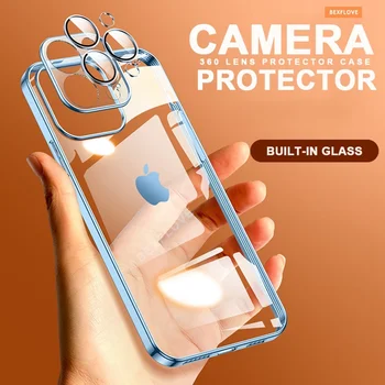 Transparente Chapeamento do Telefone Para o iPhone 13 11 12 Pro Max X XR XS 7 8 Plus Caso Lente de Vidro de Protecção Claro Tampa Galvanizada