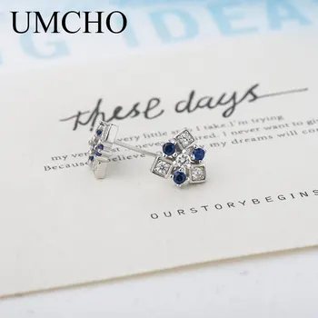 UMCHO Azul floco de Neve Sólida Prata 925 Zirconia Cúbico Brincos Para Mulheres Aniversário, Presentes de Aniversário de Finas Jóias