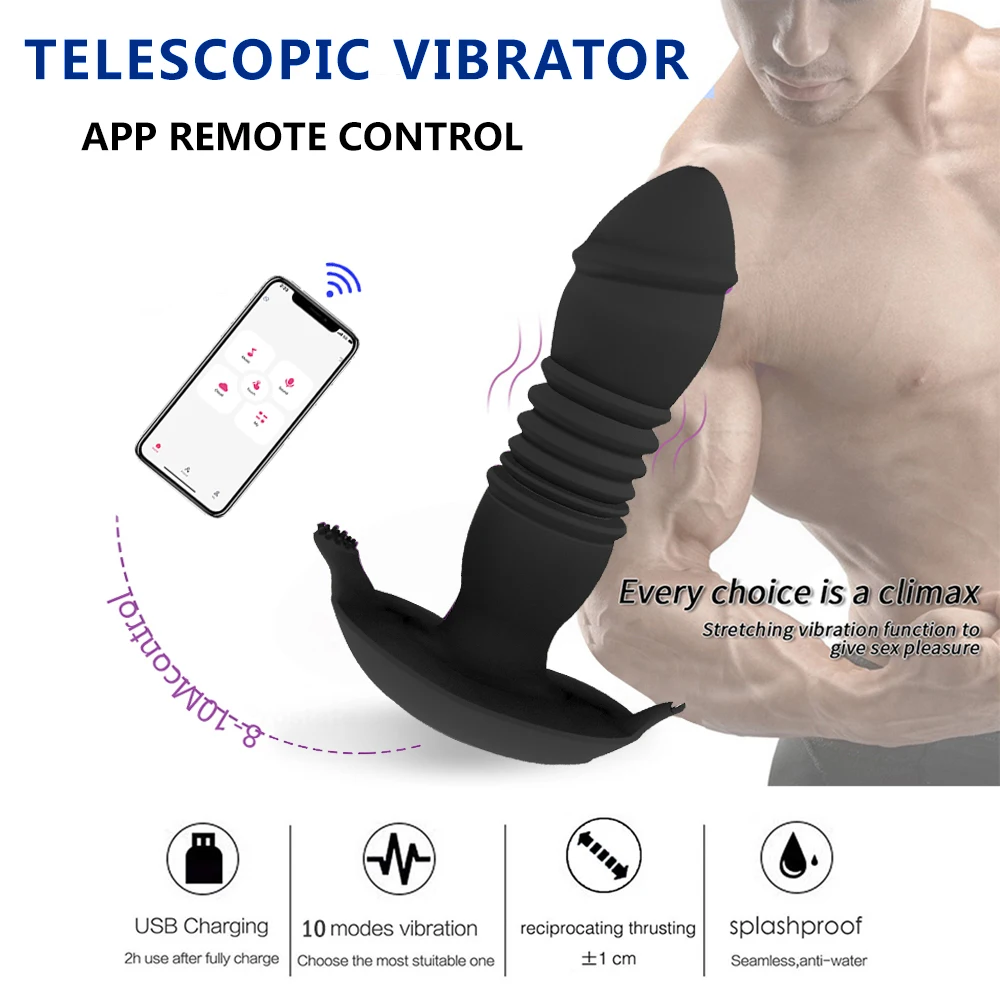Venda Sexo brinquedos de controle de aplicativo telescópica anal vibrador para homens wearable, empurrando o vibrador vibrador massageador de próstata de vibração do plug anal
